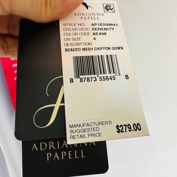 NEW Adrianna Papell Beaded Mesh Chiffon Gown in the Color Sernenity - Picture 3 of 10